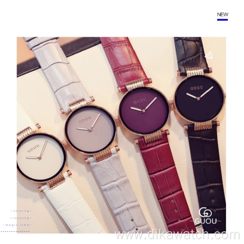 GUOU Mini Dial Square Women Watch Simple Ladies Waterproof Wristwatch Luxury Leather Band Gold Plated Female Clock Quartz Wrist